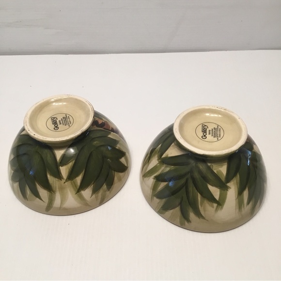 Tabletops Gallery KONA Footed Soup Cereal Bowls SET Of 2 Handcrafted Palm Tree - Picture 5 of 9